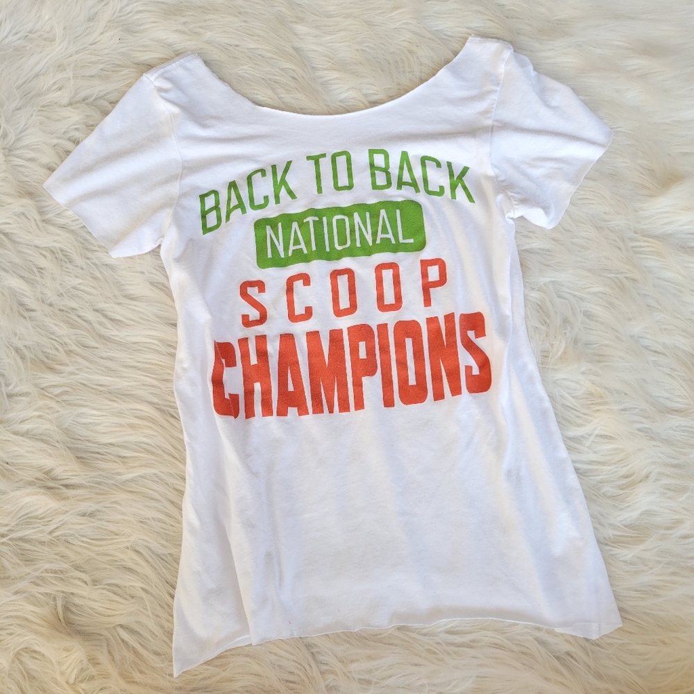 Graphic Off Shoulder Tee White DiY Scoop Champs S